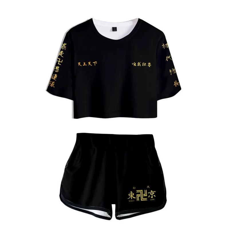 

Tokyo Revengers Crop Shorts Suit Anime Cosplay 3D Print T-shirt Pants Two Piece Set Women Tracksuit Outfit Summer Cute Matching
