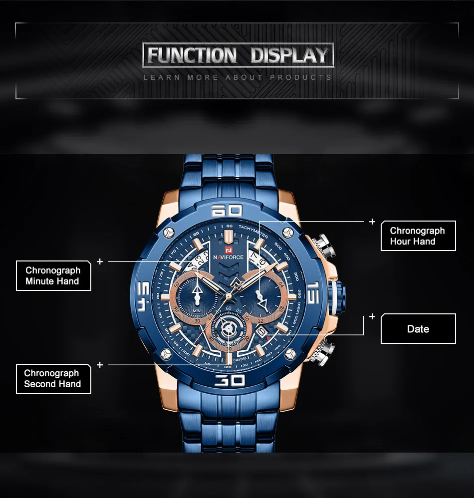 NAVIFORCE мужские часы Спортивные Хронограф Дата наручные Топ Бренд роскошные черные