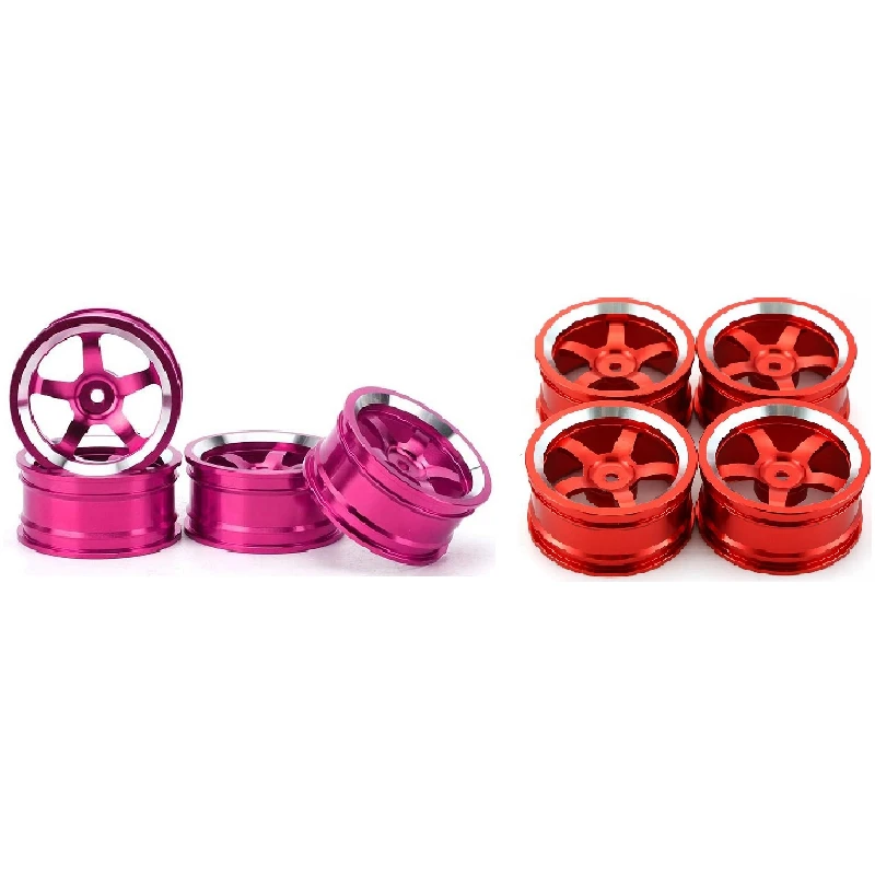 

8Pcs Aluminum 52MM Wheel Rims for RC 1/10 On-Road Drift Traxxas HSP Tamiya HPI Kyosho RedCat SAKURA,Pink & Red
