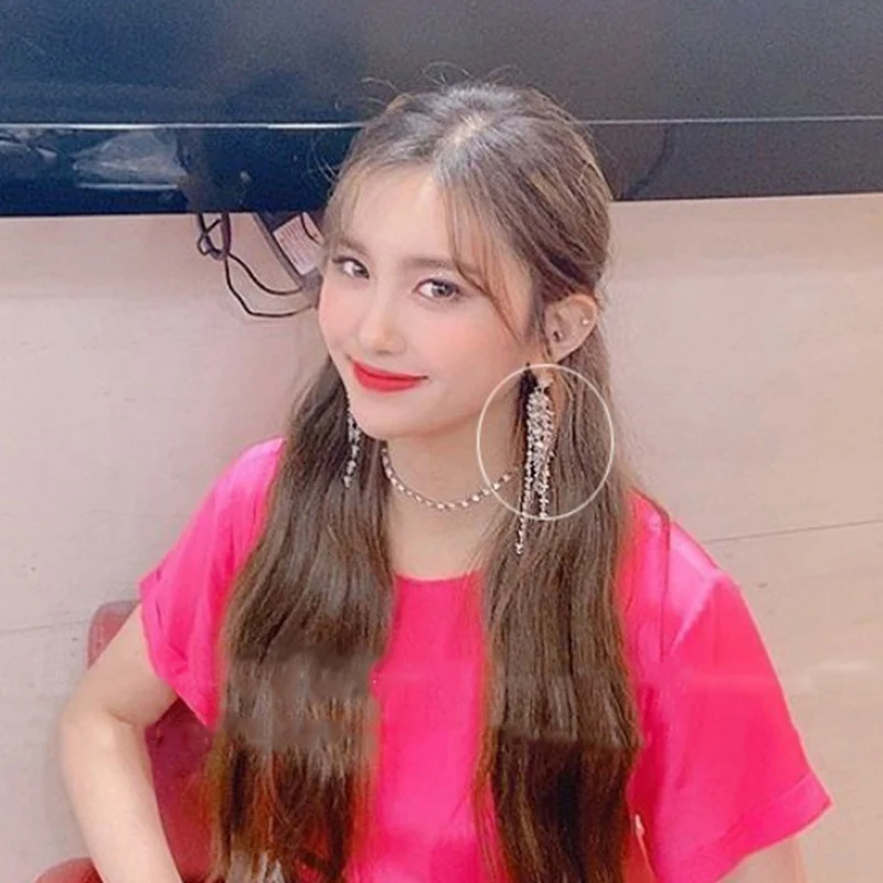 

MENGJIQIAO 2020 Korean Big Crystal Love Heart Tassel Long Drop Earrings For Women Girls Fashion Jewelry Pendientes Brincos