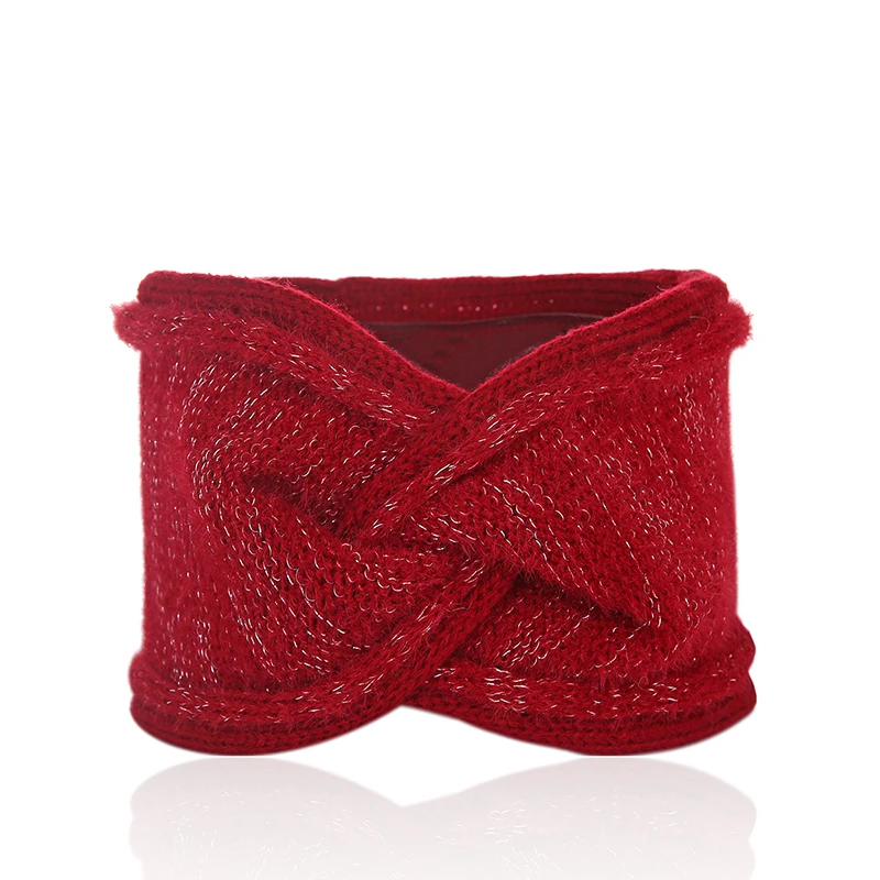 Шерстяная Вязаная повязка на голову Женская широкая мягкая зимняя перекрестная