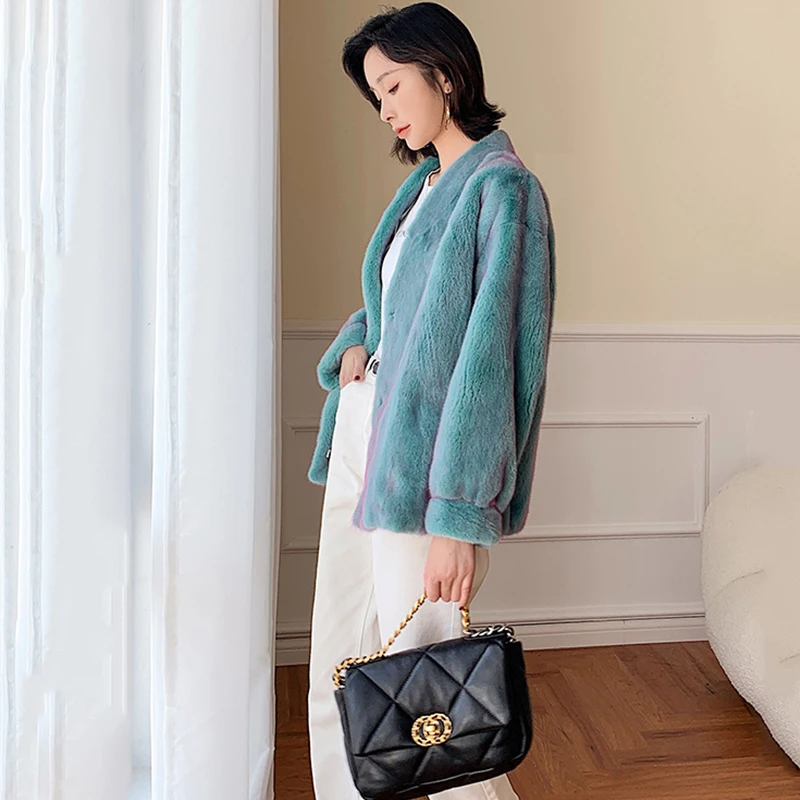 Новая зимняя импортная фиолетовая стандартная бархатная норковая шуба Ftangaiur