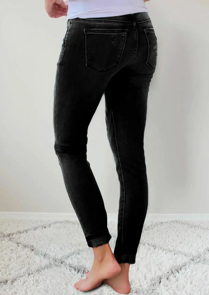 

Mandylandy Women's Fashion Ripped Stitching Jeans Spring Autumn Leisure Leopard Print Button Slim High Waist Denim Pencil Pants