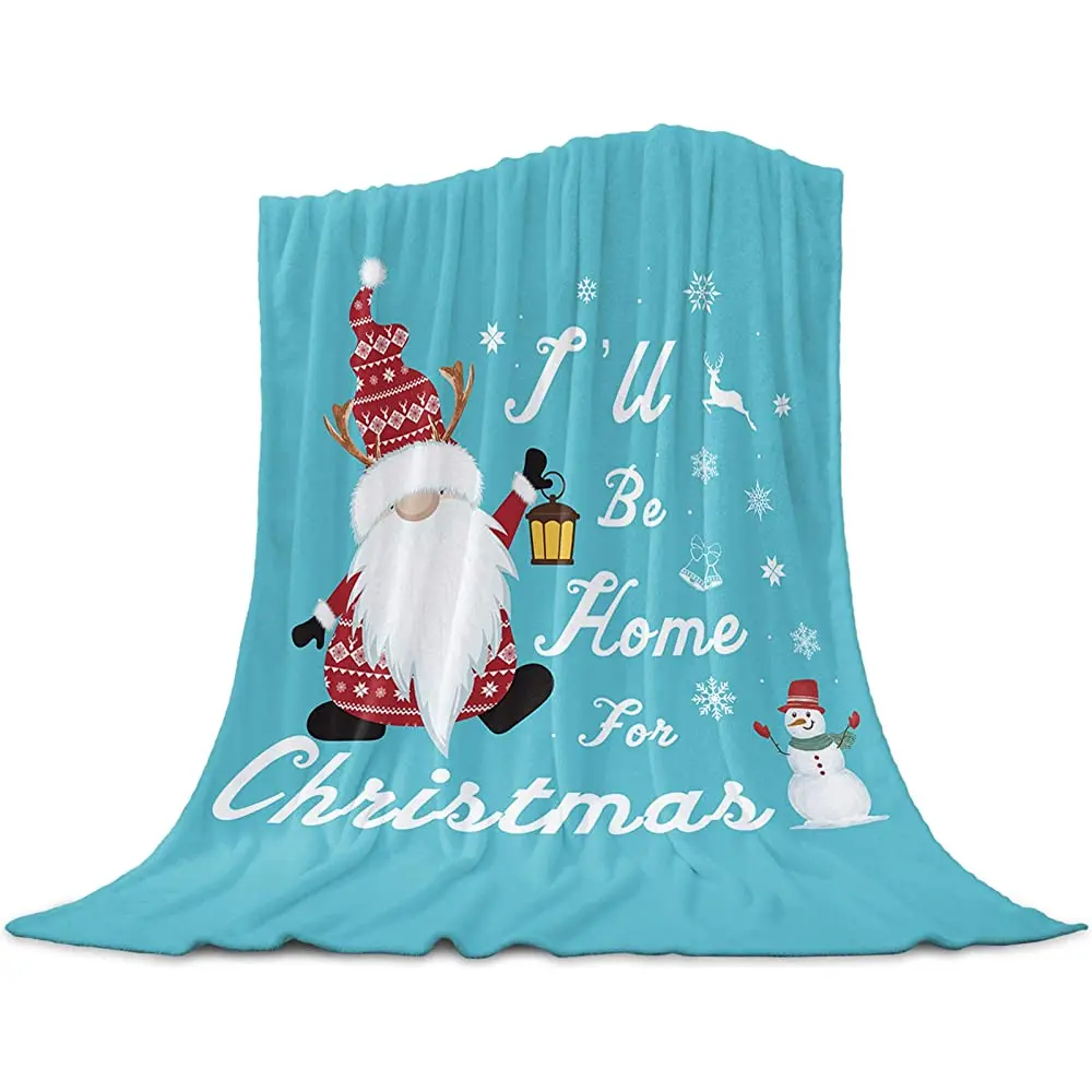 

Flannel Fleece Throw Blanket Christmas Cartoon Santa Claus on Green Soft Blanket Breathable for Couch