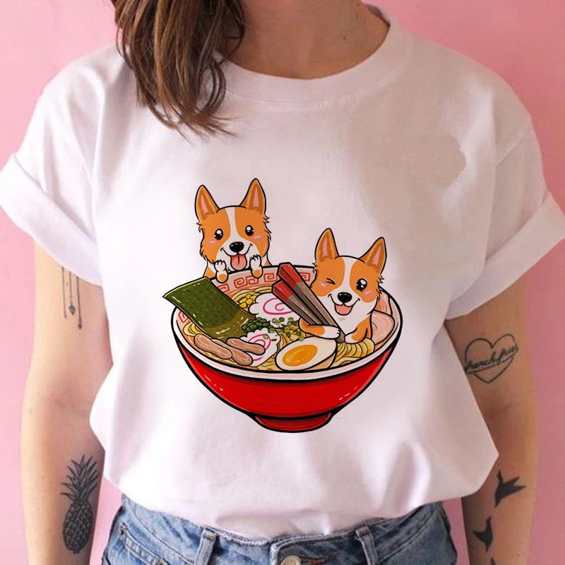 

2021 New Women Casual Vouge Shiba Inu Tshirt cartoon dogs print Tops Tee Summer Female Tee Short Sleeve Hipster T shirt