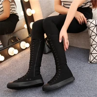 long tube large size 41 42 inner raised canvas shoes women zipper high top women long boots stage performance boots spring