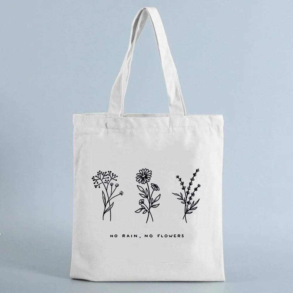 

Women'S Beach Canvas Fabric Fashion Handbags Shopper For Groceries Big Bouquet Beautiful Blooming Flowers Printed Handbag