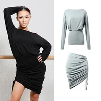 latin dance clothes set female adult latin practice wear loose long sleeves tops drawstring skirt rumba cha cha dresses dnv15531