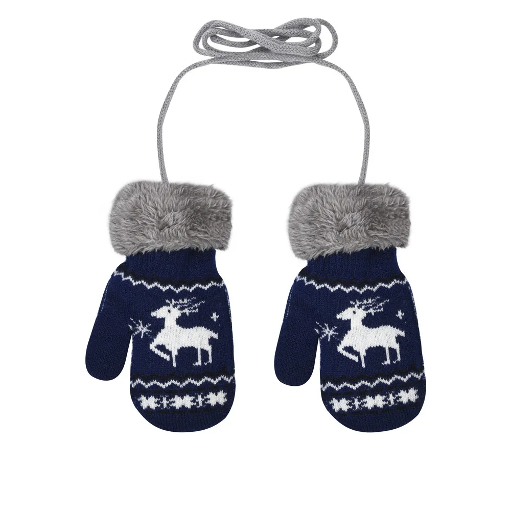 Теплые зимние перчатки с рождественским оленем для маленьких девочек и