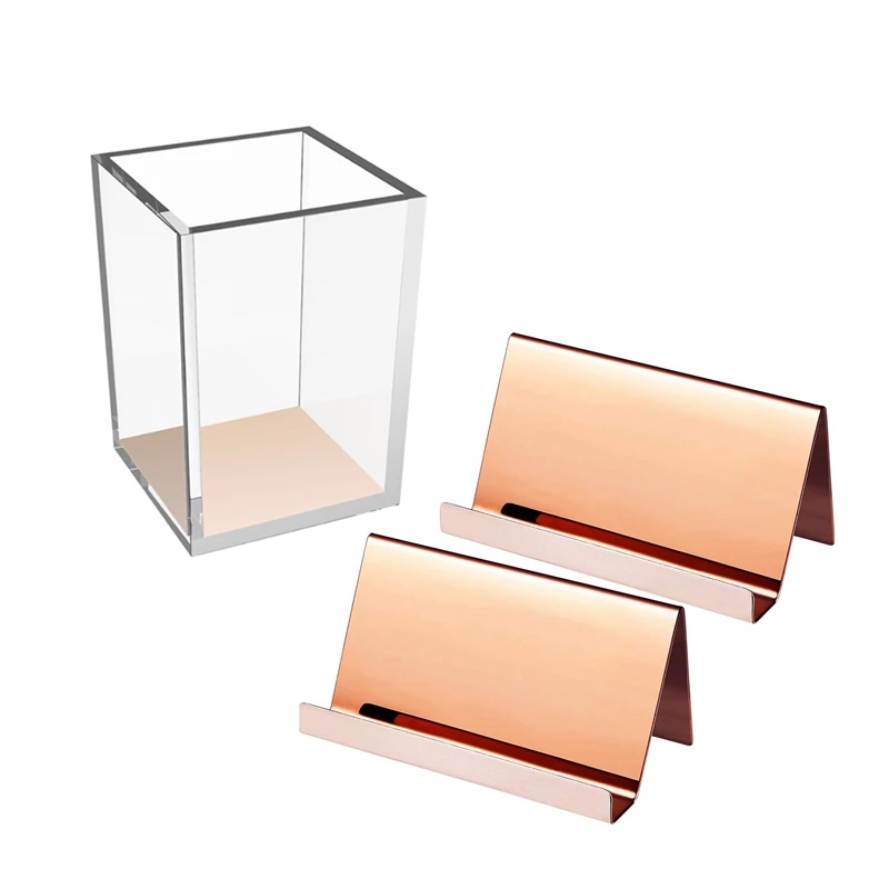 Держатели для визиток 2 лампочки (розовое золото) и 1 акриловый квадратный