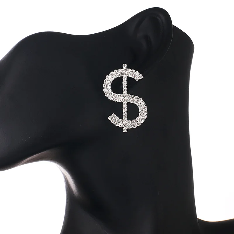 

European And American Earrings Rhinestone Dollar Earrings Female Temperament Simple Earrings Personality Trendy Earrings Women