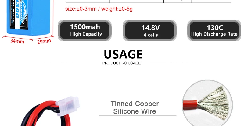 2PCS Yowoo Graphene 2S 3S 4S 6S Lipo Battery, USAGE PRODUCT RC USAGE Tinned Copper Silicone Wire 29mm