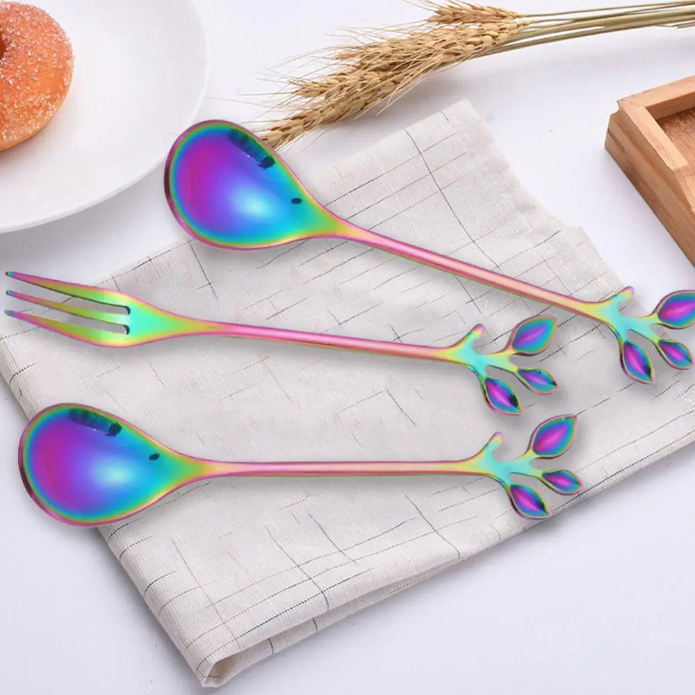 

Fruit Fork Fresh Gift Stainless Steel Leaf Stirring Coffee Dessert Spoon Creative Branch Leaves Spoon Durable Kitchen Tableware
