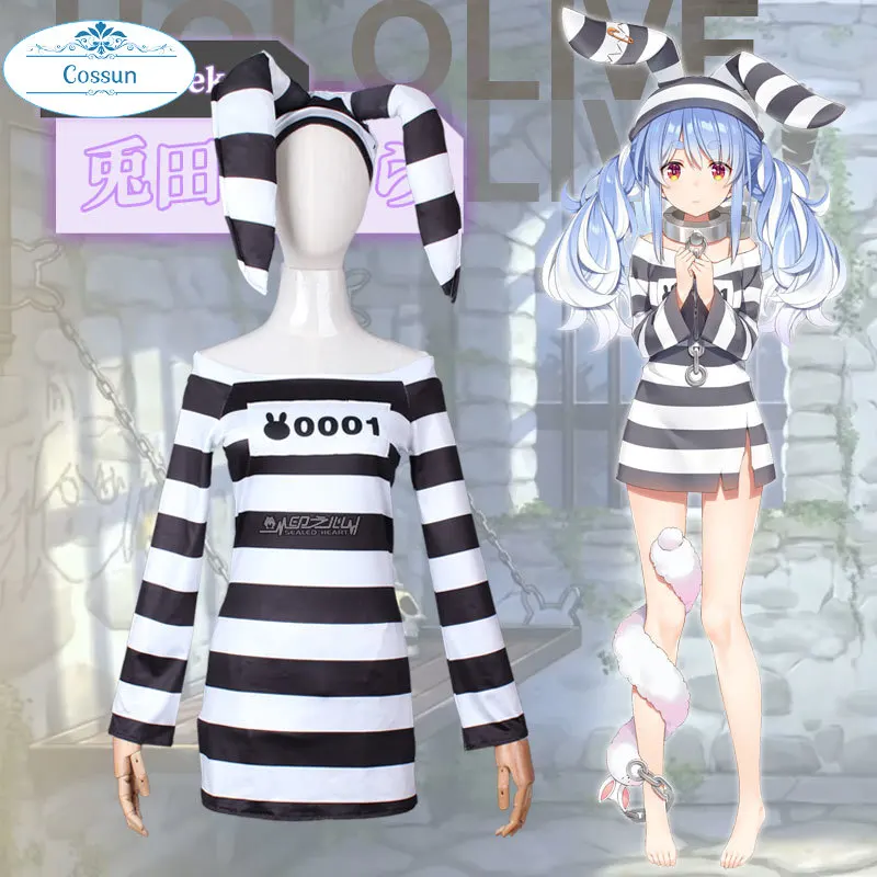 

Anime! Vtuber Hololive Usada Pekora Prison Rabbit Lovely Dress Uniform Cosplay Costume Halloween Party Outfit Dailydress Women