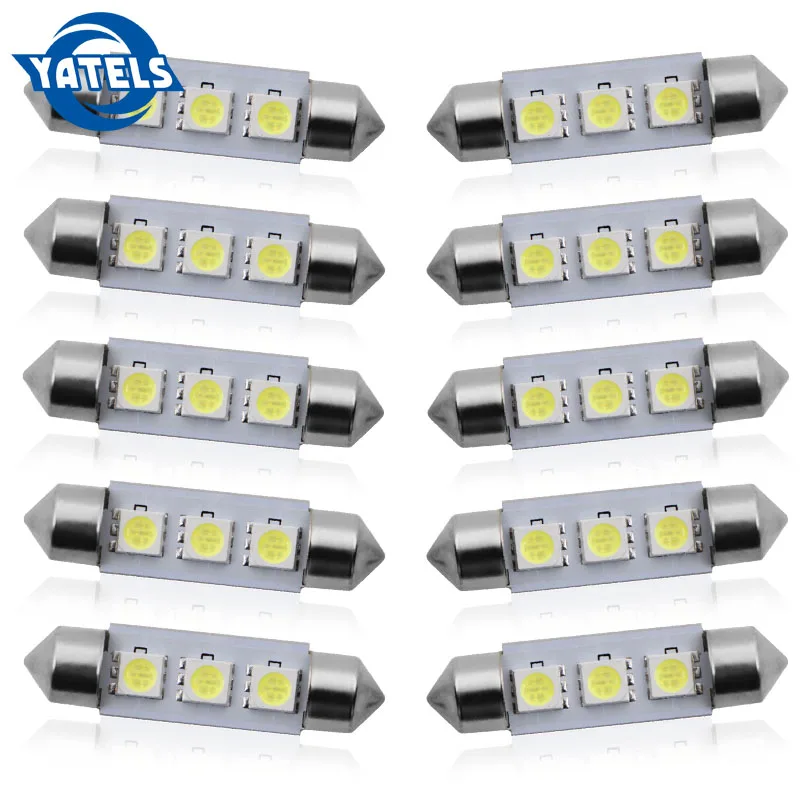 10 шт. Автомобильный светодиодный светильник C5W 5050 3 Smd 3Smd 31 мм 36 39 41 Dc 12 В фестон