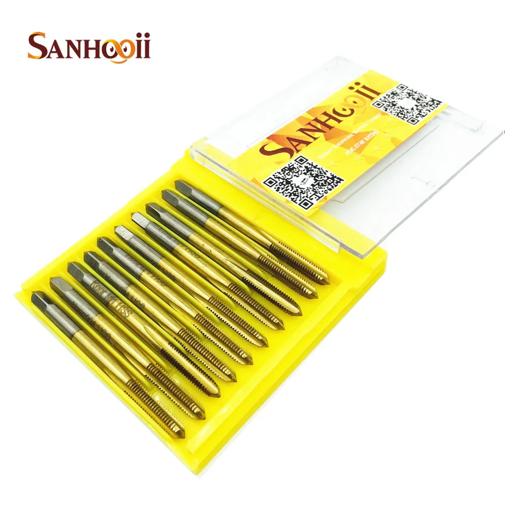 

Titanium Coated HSS Spiral Fluted Machine Screw Tap 10PCS M4 Spiral Pointed Taps DIY Tool Kit