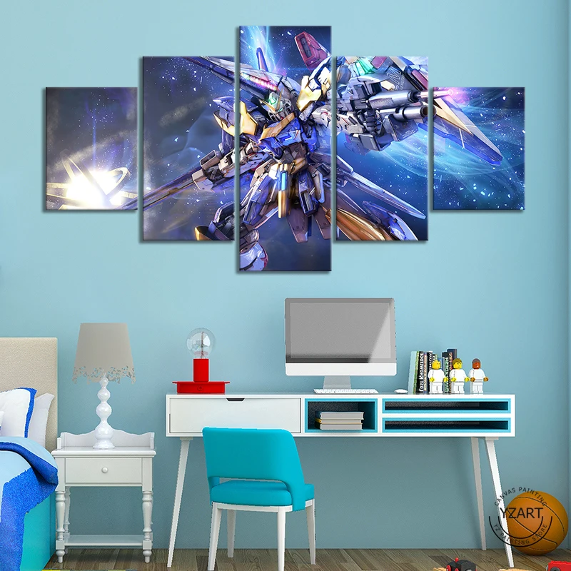 

5pcs GUNDAM poster canvas paintings Sci-Fi Robot Animation gundam wall pictures for kids bedroom decor-NO Frame