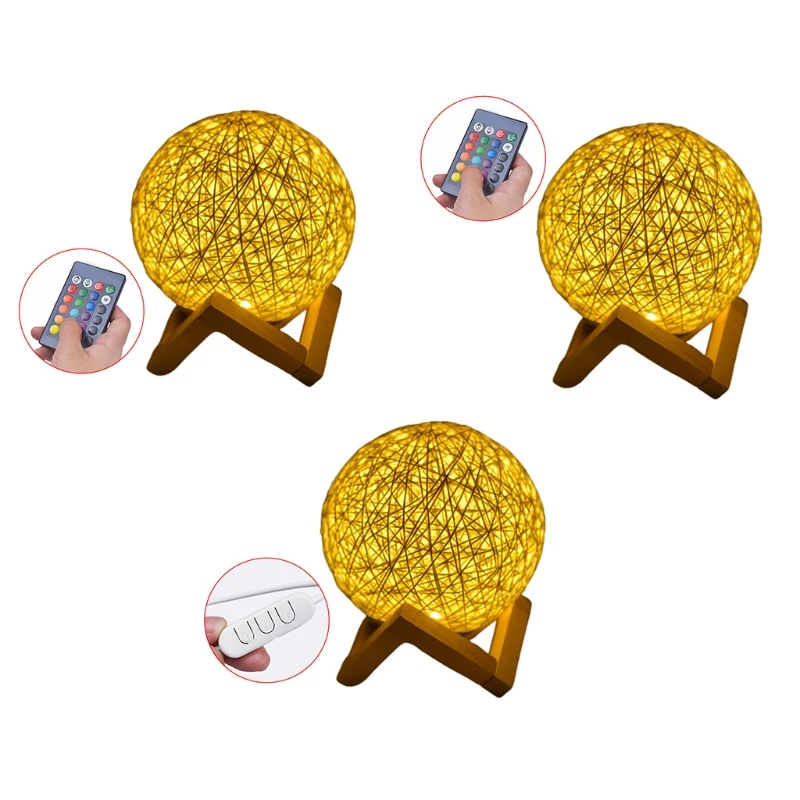 

Rattan Ball Table Lamp for Living Room, Office, Home Bedroom USB Night Light