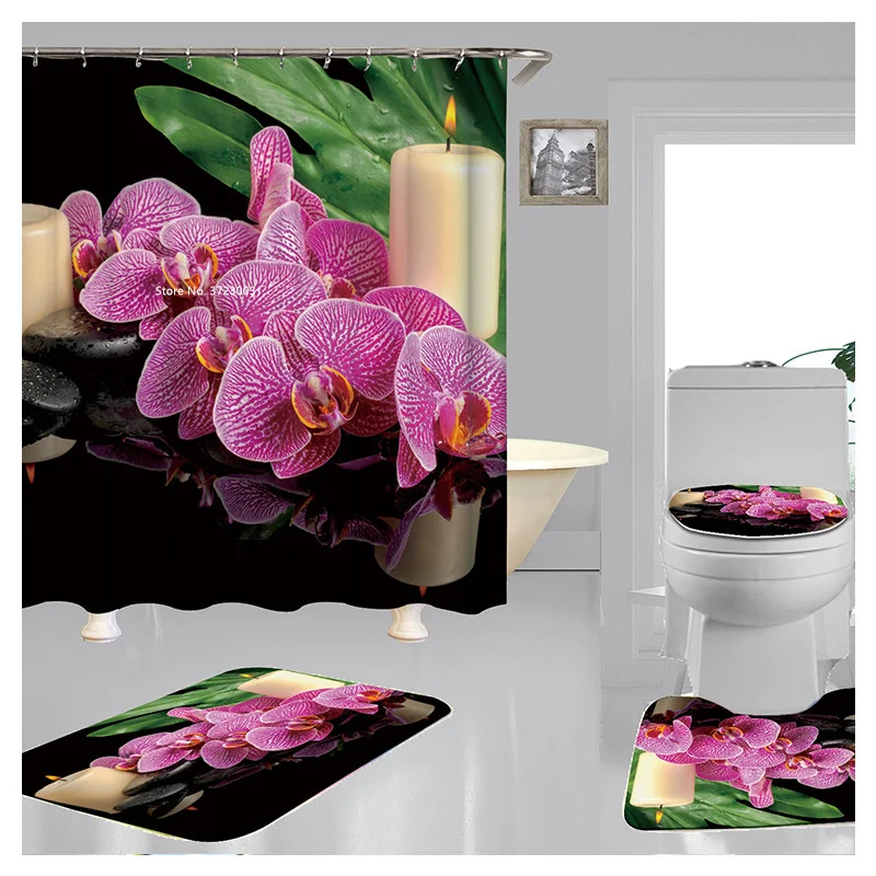

The Hot New Plant High-definition Digital Printing Shower Curtain Polyester Waterproof Shower Curtain Non-slip Bath Mat