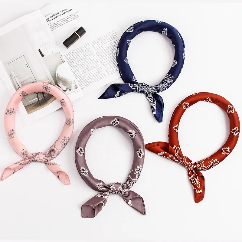 Fashion Women's Satin Silk Business Attire Scarf Vintage Printed Bandana Lady Square Scarves Soft Bags Shawl |