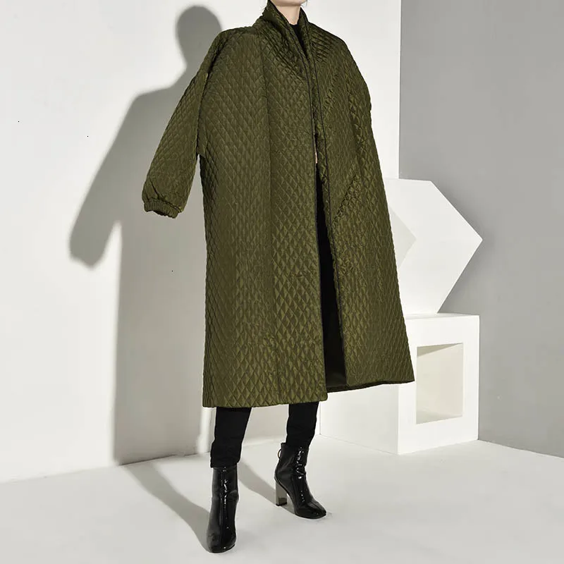 EAM клетчатое пальто с хлопковой подкладкой новое зеленое длинным рукавом