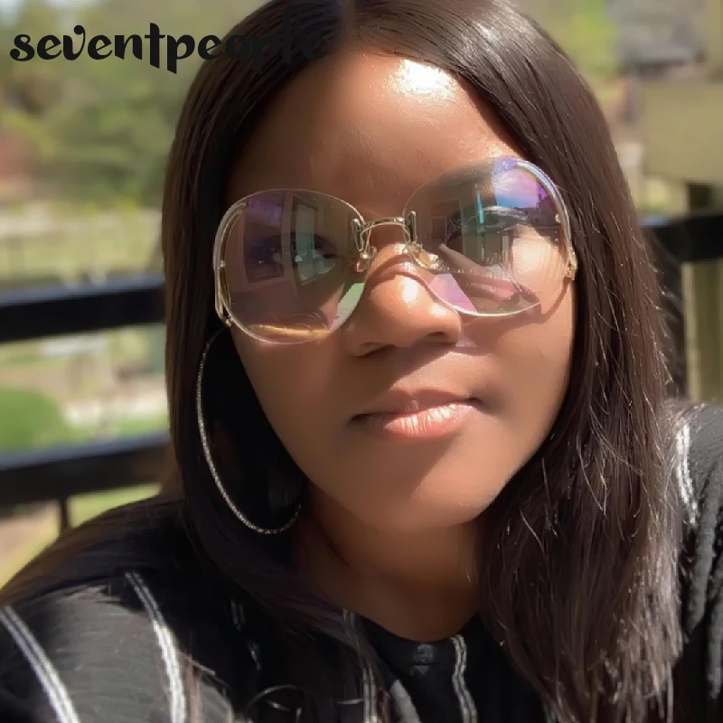 2020 негабаритные Круглые Солнцезащитные очки без оправы для женщин роскошные