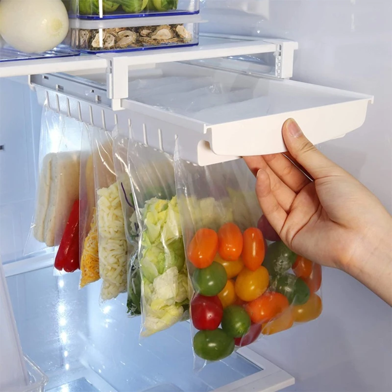 

Storage Rack Refrigerator Hanging Storage Clip Sliding Rail Tray for Food Bag Zi