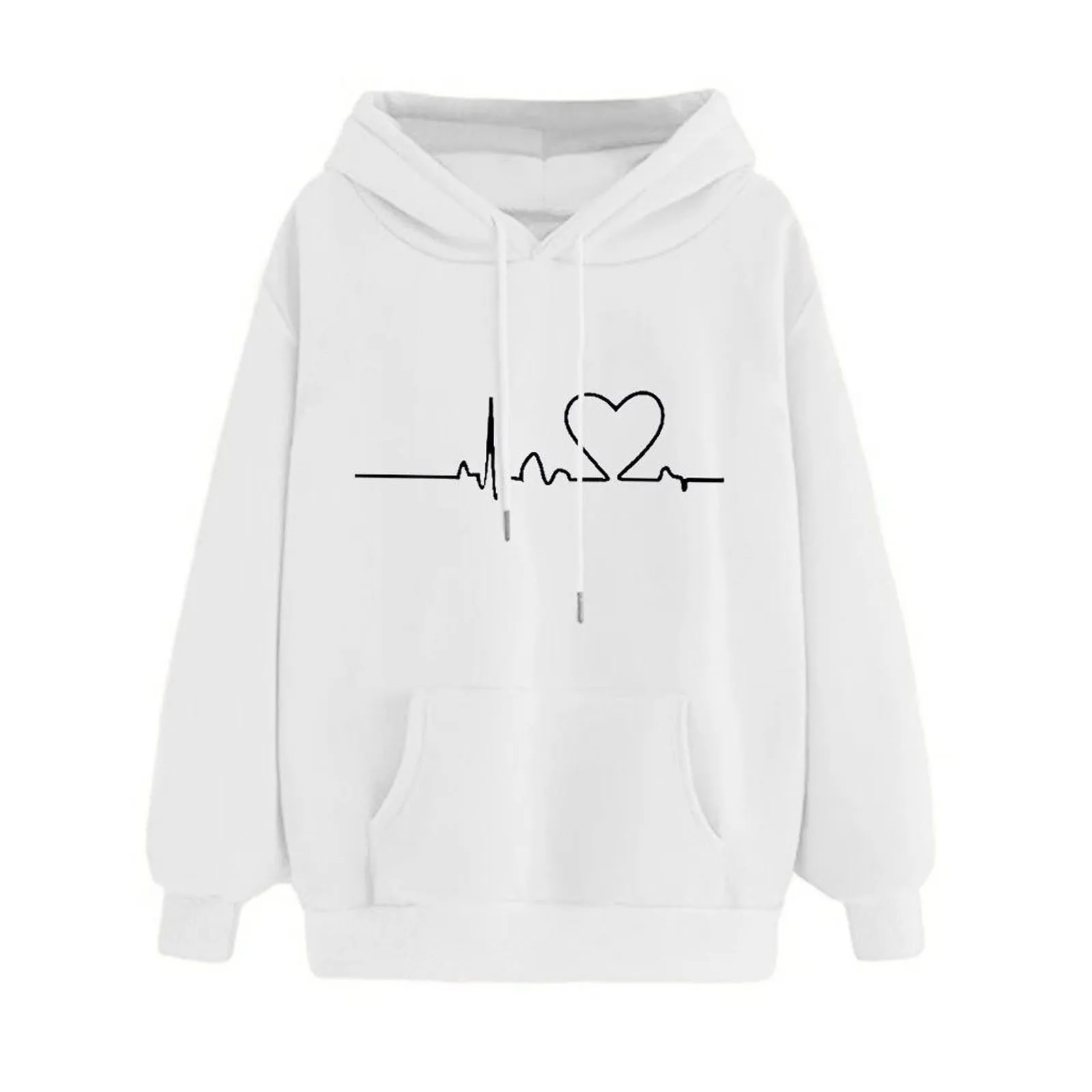 Women Hoodies Autumn Winter 2021 Fashion Heartbeat Print Casual Plus Size Hoodie Sweatshirt Pullover Tops Long Sleeve Tops Thick