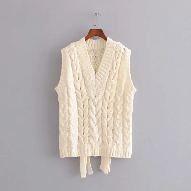 Повседневный простой стиль для девочек сезон весна осень бежевый вязаный жилет