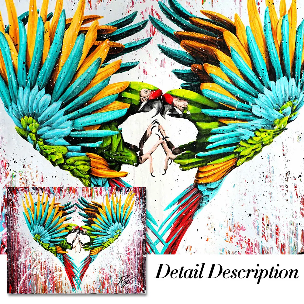 

Modern Graffiti Painting Parrot Love Canvas Painting Poster Print Wall Art Picture For Living Room Home Decor Frameless