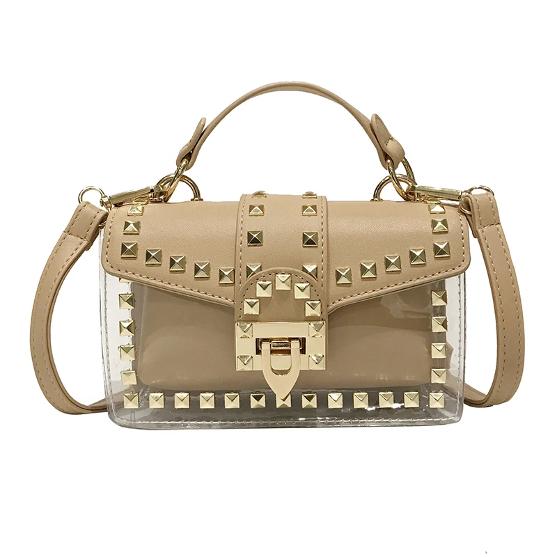 Цветные сумки женские через плечо с заклепками прозрачные из ПВХ на Женские