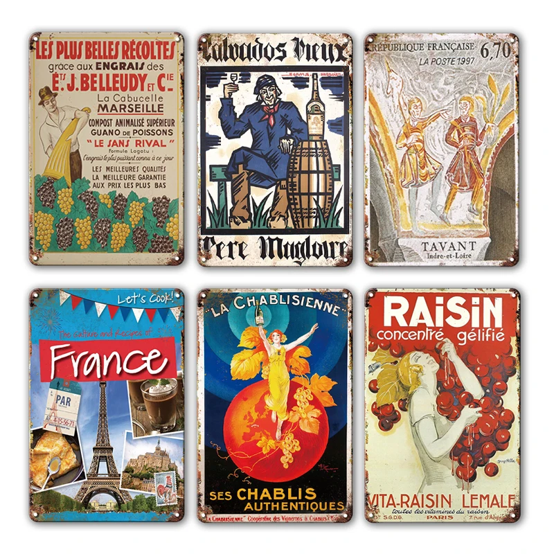 

Paisin French Wine Metal Poster Wall Stickers Vintage VIGNA LE VIN PARFAIT Tin Sign Retro Room Decoration Shabby Chic Home Decor