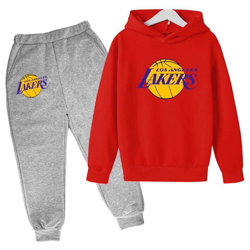 Los Angeles Basketball LOGO Popular Teams Clothes Cartoon Hoodi Childrens Clothing Boys Hoodie Pants 2pcs Sets Girls Kids child | Мать и