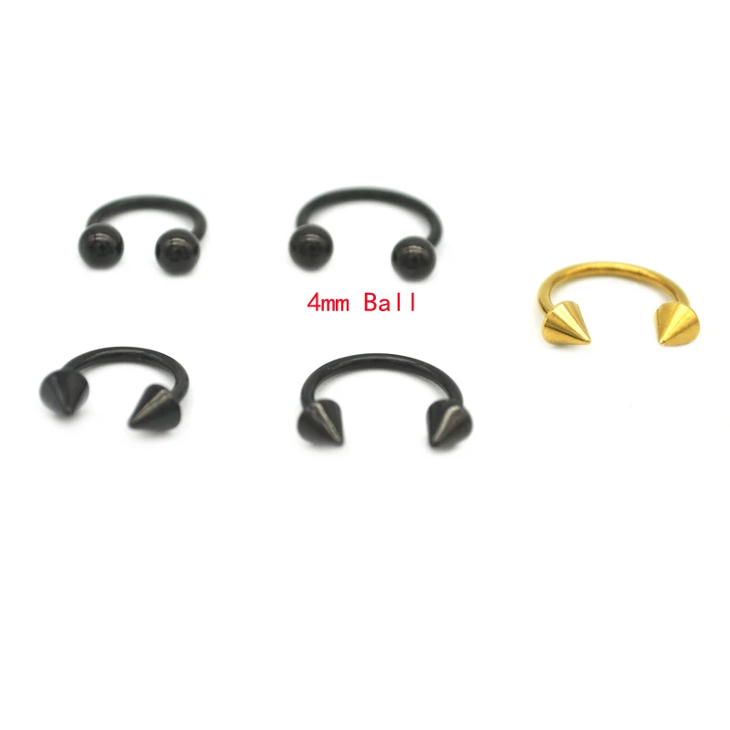 

Round 4mm Ball Horseshoes Black Spikes Cones 10mm Lip Ring Earring Surgical Steel 100pcs /Lot
