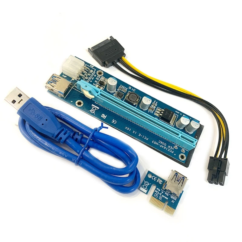 

GPU Extender Riser Card 4pins Contact VER009S PCI-E Riser Card PCIe 1x To 16x USB 3.0 Data Cable Bitcoin Mining J0PB