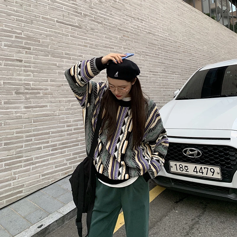 2019 осень и зима Национальный Стиль мулт-цвет вязаный свитер женские свитера