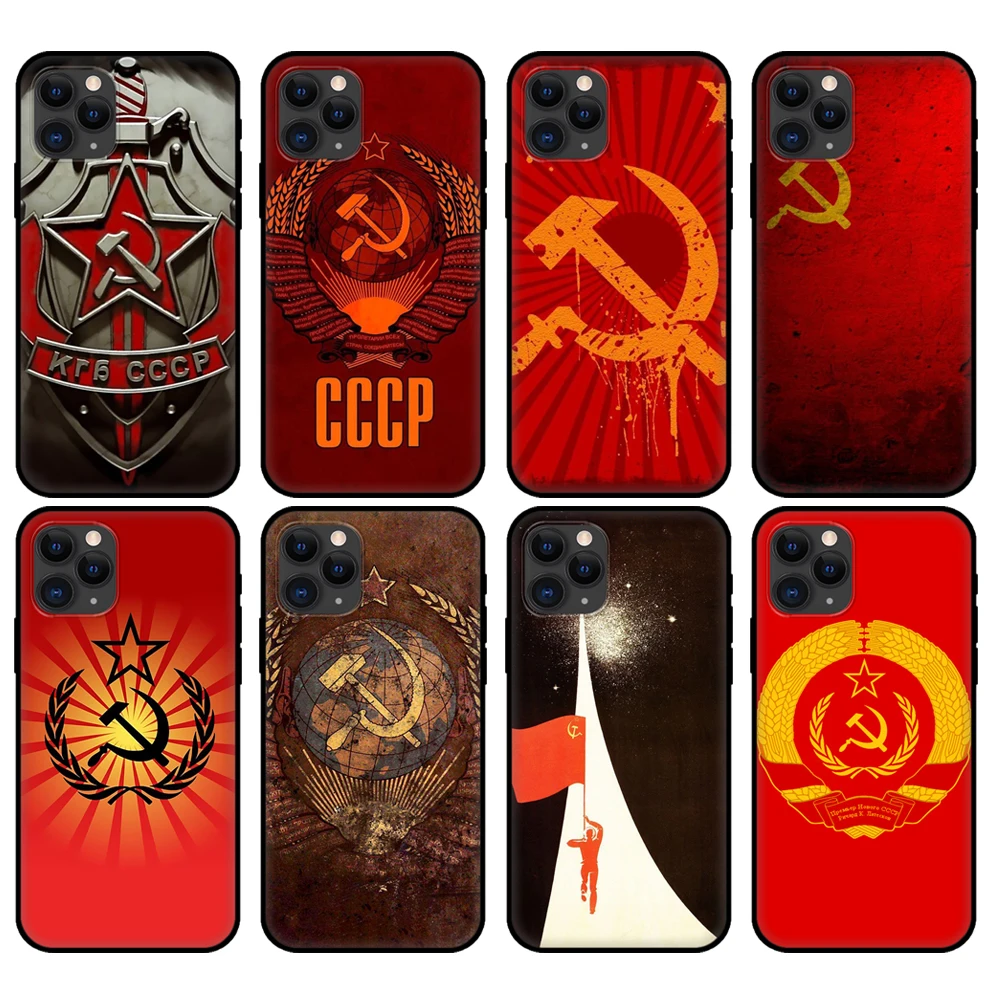 

Black tpu case for iphone 5 5s se 6 6s 7 8 plus x 10 cover for iphone XR XS 11 pro MAX case Soviet Union USSR Grunge Flag