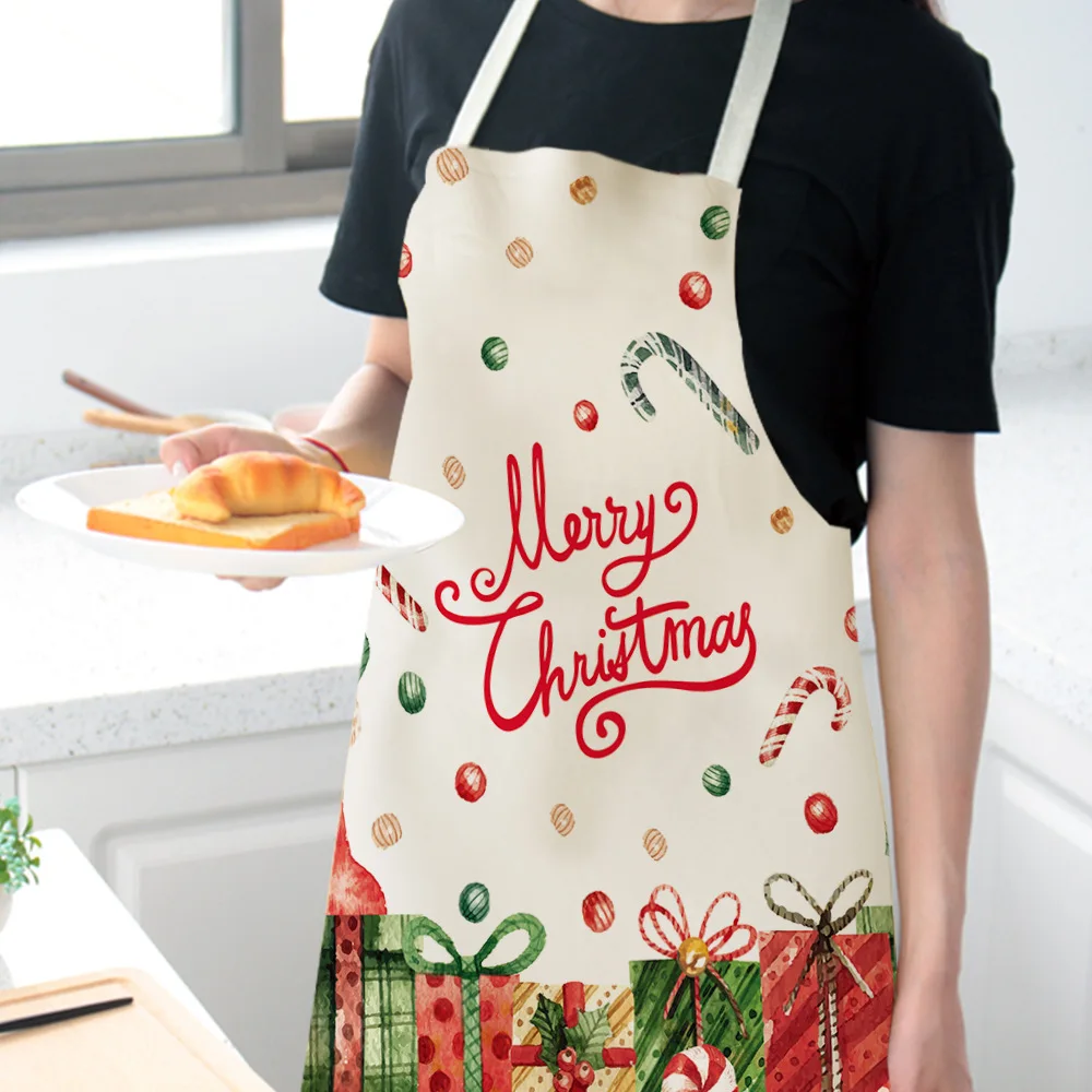 Creative Christmas Printed Women Kitchen Aprons Waterproof Cooking oil-proof Cotton Linen Antifouling Chef Apron man kid aprons | Дом и сад