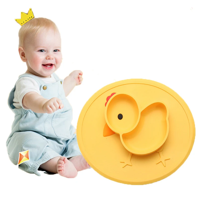 

Toddler Baby Feeding Silicone Plates Cute Bowl Children's Dishes Baby Cartoon Duck Tableware BPA Free Training Baby Utensils