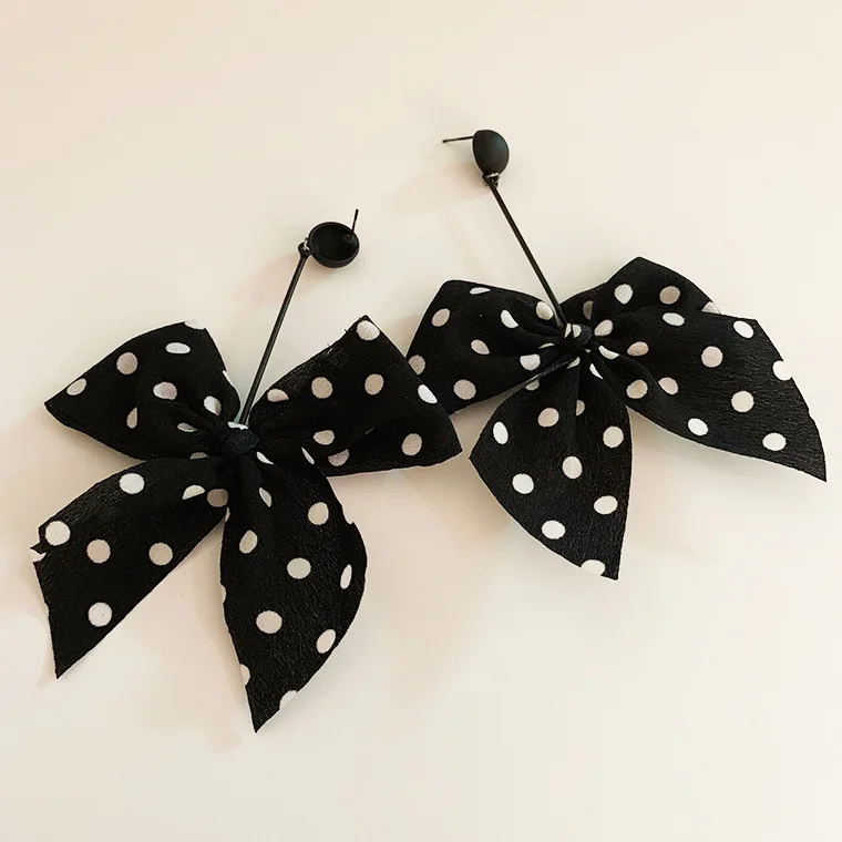 

Korea's black polka dot bow earrings female exaggerated long earings fashion jewelry 2020