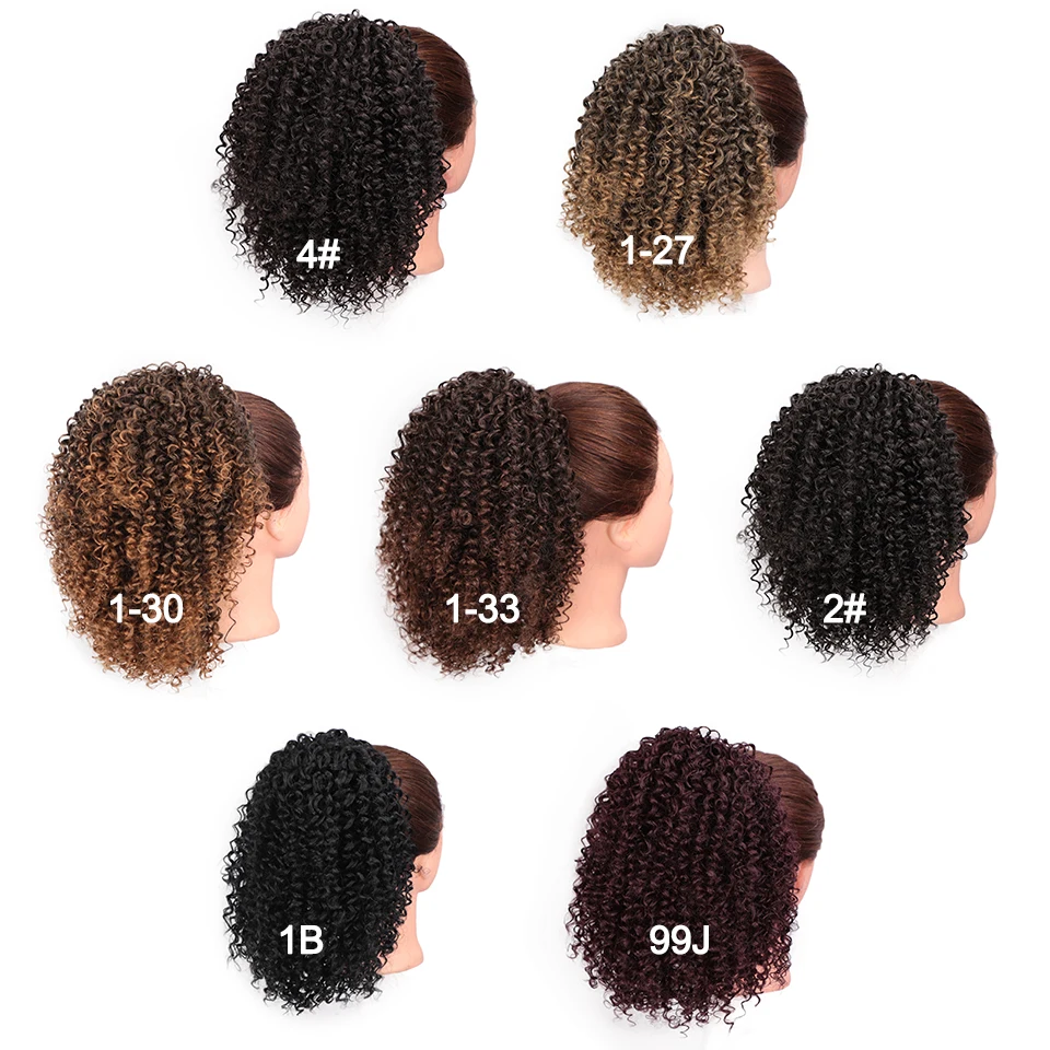 I's a wig Kinky Curly Pony Tail Hair Extension Drawstring Synthetic Clip in Black Red Short African American | Шиньоны и парики