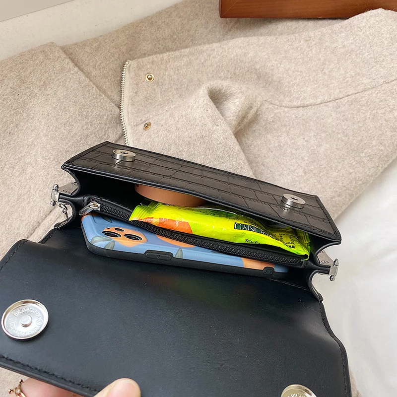 

2021 autumn and winter new small square bag ladies shoulder bag fashion small handbag stone pattern chain bag messenger bag