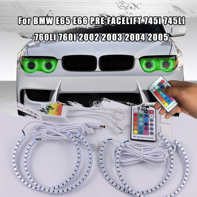 

For BMW E65 E66 PRE FACELIFT 745i 745Li 760Li 760i 02-05 Multi-color Led Angel Eyes Kit RGB Halo Rings Daytime Running Light DRL