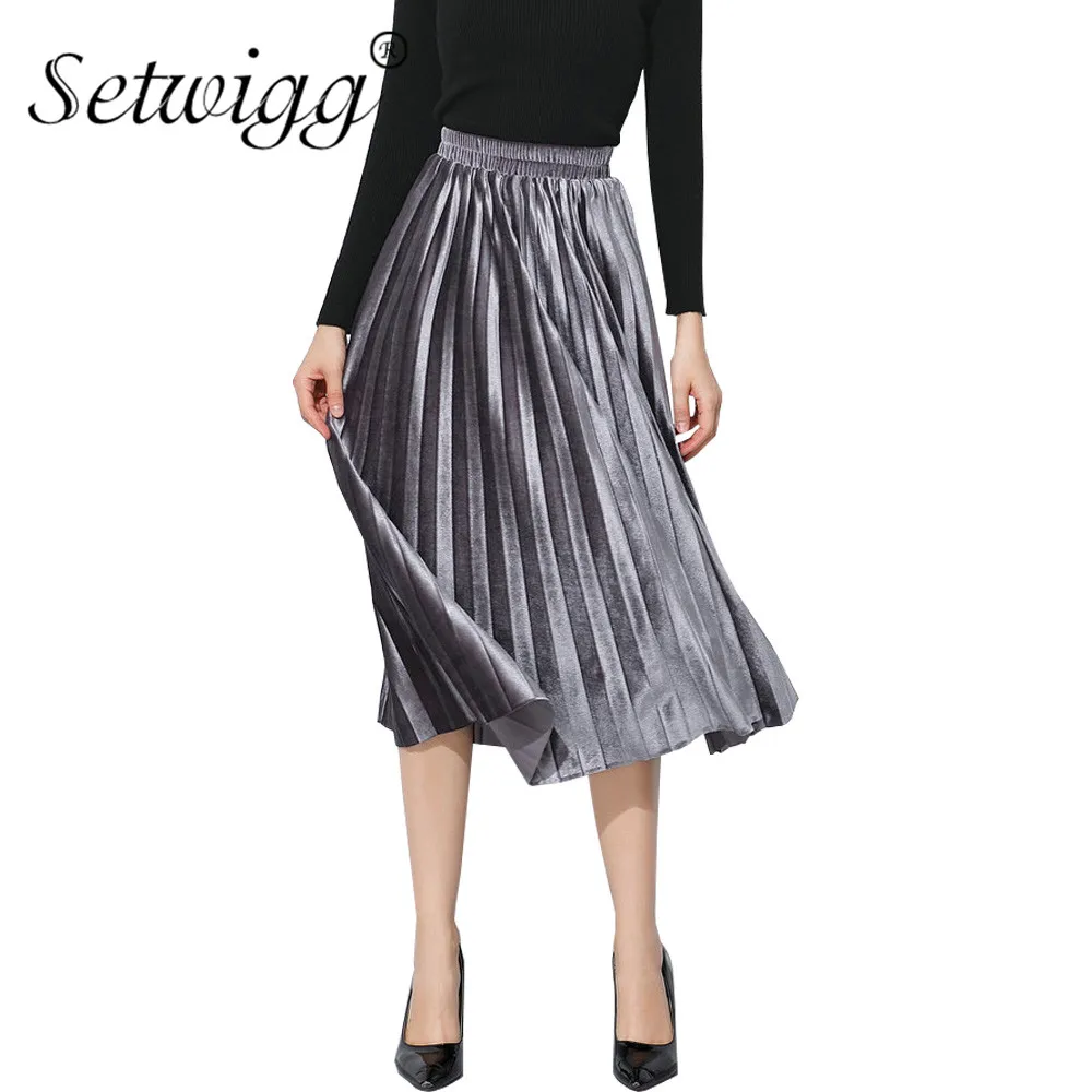 Длинная Плиссированная юбка трапеция бархатная до середины икры с эластичной