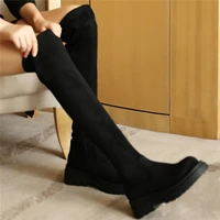 thigh high oxfords women suede leather over the knee high motorcycle boots female stretchy velvet fashion sneakers casual shoes