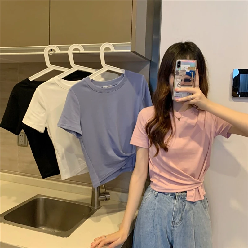 

Summer new white short-sleeved T-shirt female design sense waist slimming short slim all-match blouse
