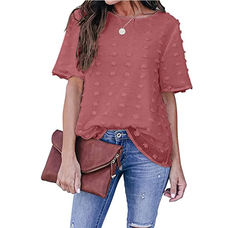 

2021 European and American new hot style embroidered tulle fake two-piece sexy chiffon short-sleeved ladies blouse