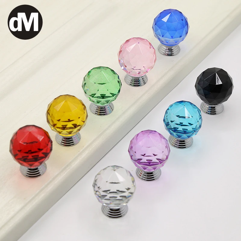 

DM Multicolored 30mm Crystal Wardrobe Knob Handles Glass Ball Drawer Cabinet Door Round Cabinet Furniture Fittings Hardware 2021