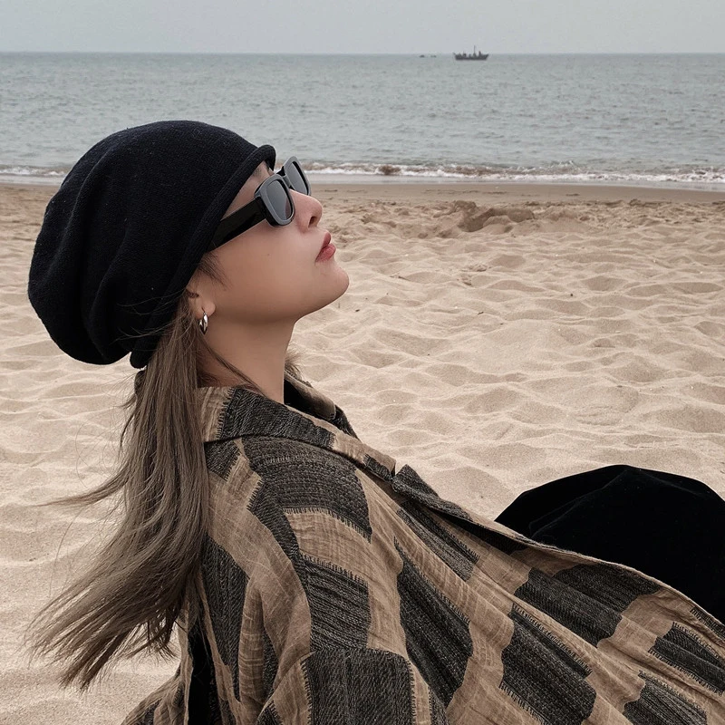 [EAM] Женская Черная серая вязаная Рыбацкая шапка новинка Круглый купол