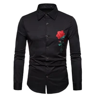 2021 retro floral shirts men new luxury rose embroidery dress shirt long sleeve chemise homme social streetwear hawaiian shirt